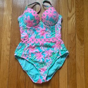Lilly Pulitzer Pink and Blue Floral One Piece Swimsuit